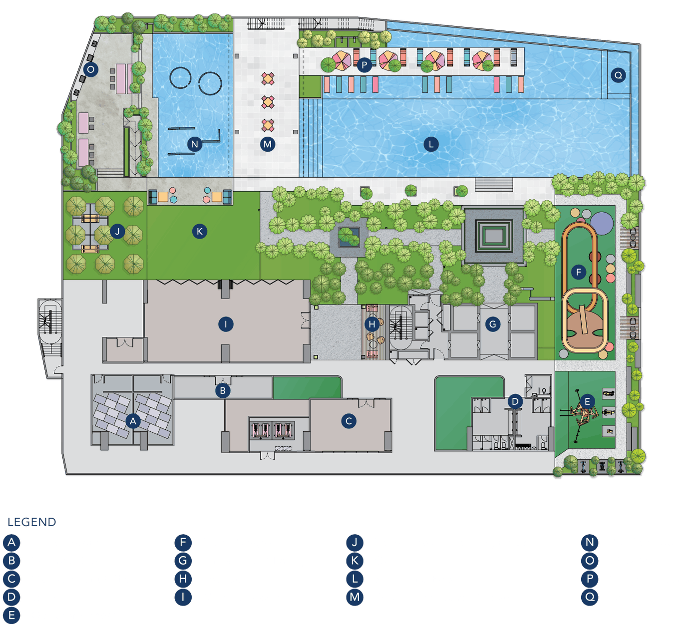 Gen Starz Old Klang Road Level 7A podium facilities plan showing the swimming pool, wading pool, jacuzzi, kids' playground, multipurpose hall and outdoor fitness area