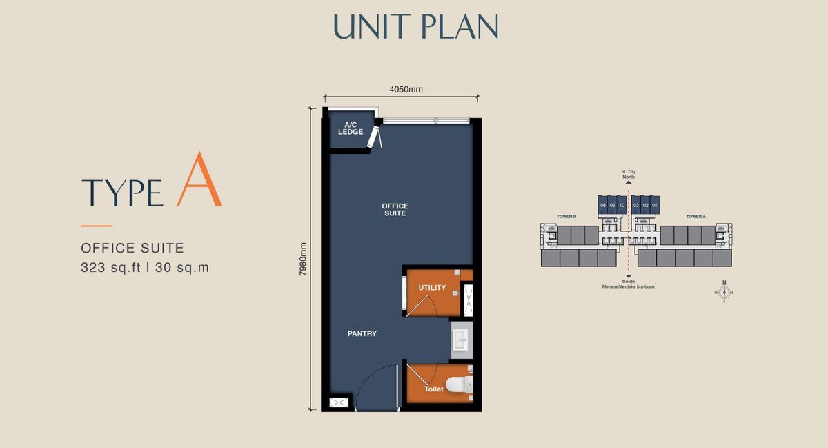 MABA Suitez Type A floor plan - 323 sq ft office suite