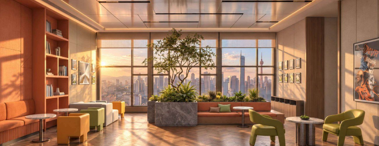 MABA Suitez sky lounge with city view at sunset