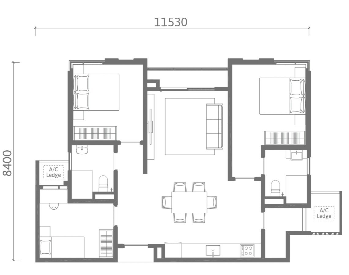 Ren Residence Type A floor plan 920 sq ft