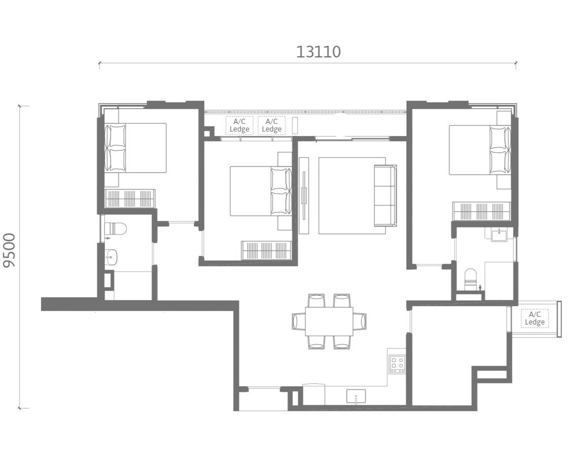 Ren Residence Type B2 floor plan 1110 sq ft