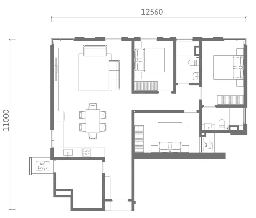 Ren Residence Type B3 floor plan 1120 sq ft