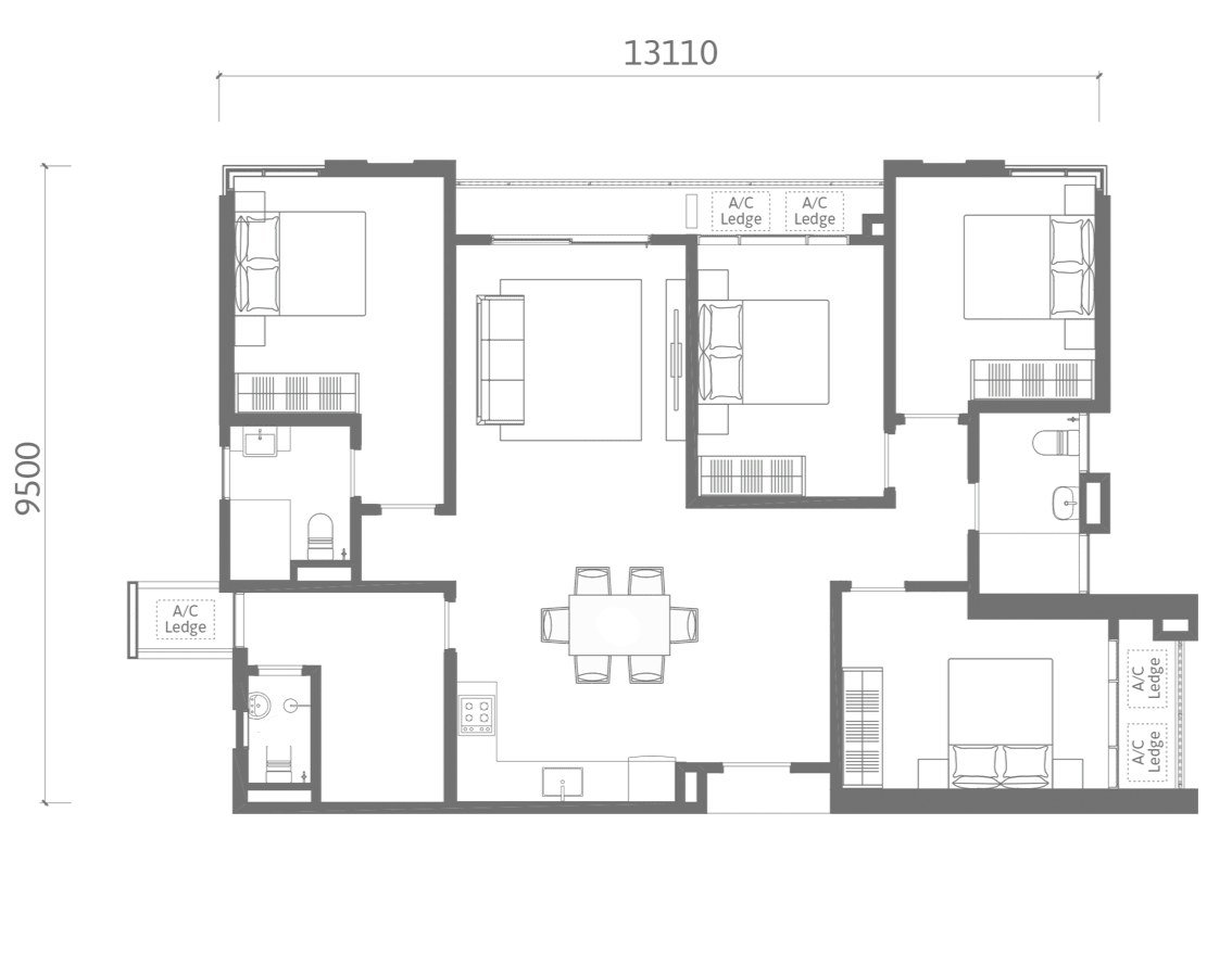Ren Residence Type C floor plan 1270 sq ft