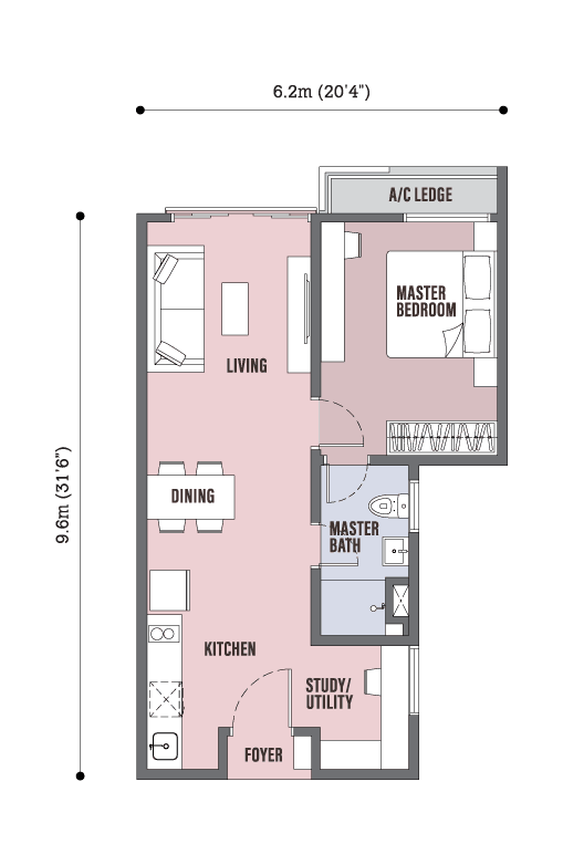 Skyline Kuchai Type A floor plan, 550 sq ft, 1+1 bedroom